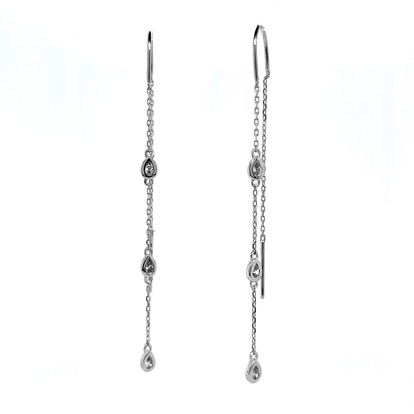 14k White Gold 1/4ct TDW Pear-cut White Diamond Threader Earrings