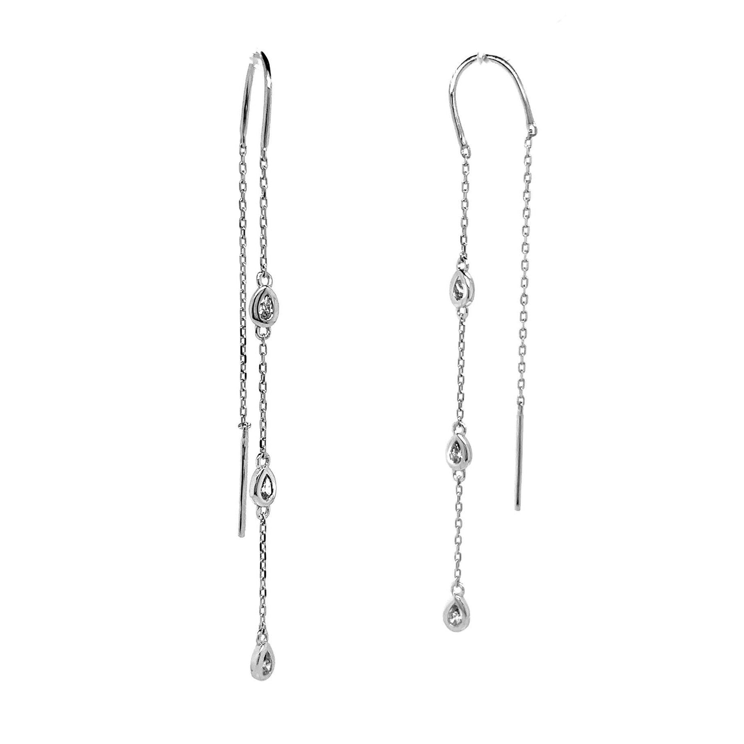 14k White Gold 1/4ct TDW Pear-cut White Diamond Threader Earrings