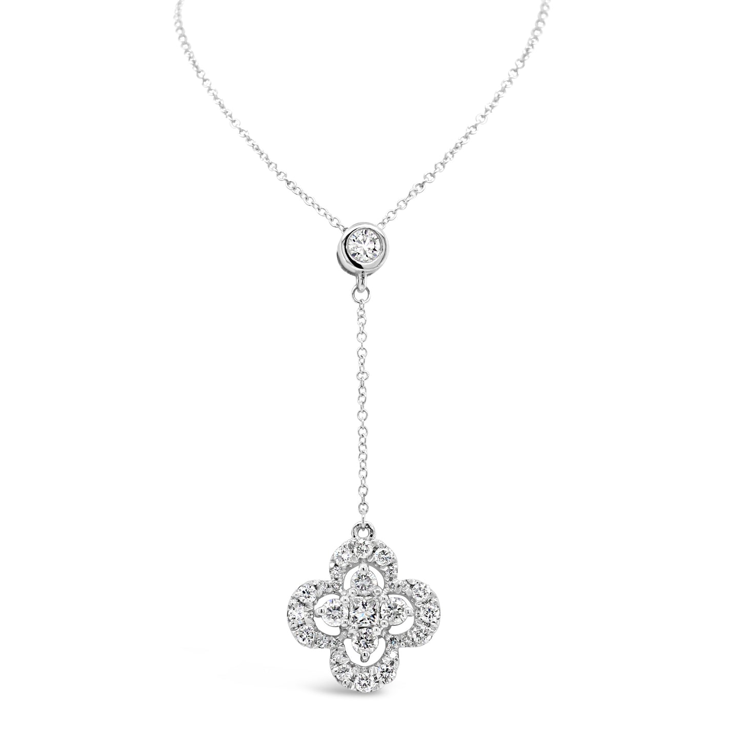 18k White Gold 1/2ct TDW White Diamond Suspended Floral Pendant Necklace