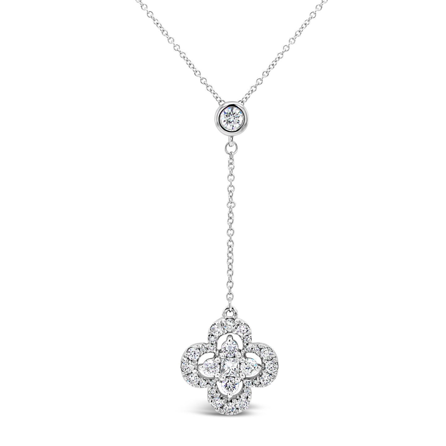 18k White Gold 1/2ct TDW White Diamond Suspended Floral Pendant Necklace