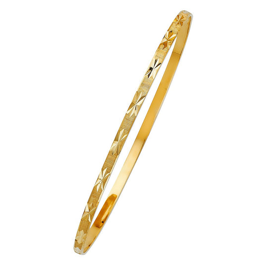 Genuine 14k Yellow Gold Women's Diamond-Cut 3mm Solid Bangle Bracelet - 7" or 8"