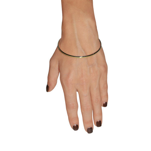 Genuine 14k Solid Yellow Gold Women's 3mm Half Round Bangle Bracelet - 7" or 8"