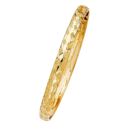 Genuine 14k Yellow Gold Women's 7mm Diamond-cut Flexible Bangle Bracelet - 8"