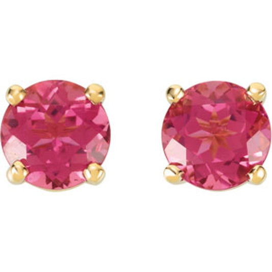 14k Yellow Gold 6 mm Natural Pink Tourmaline Earrings