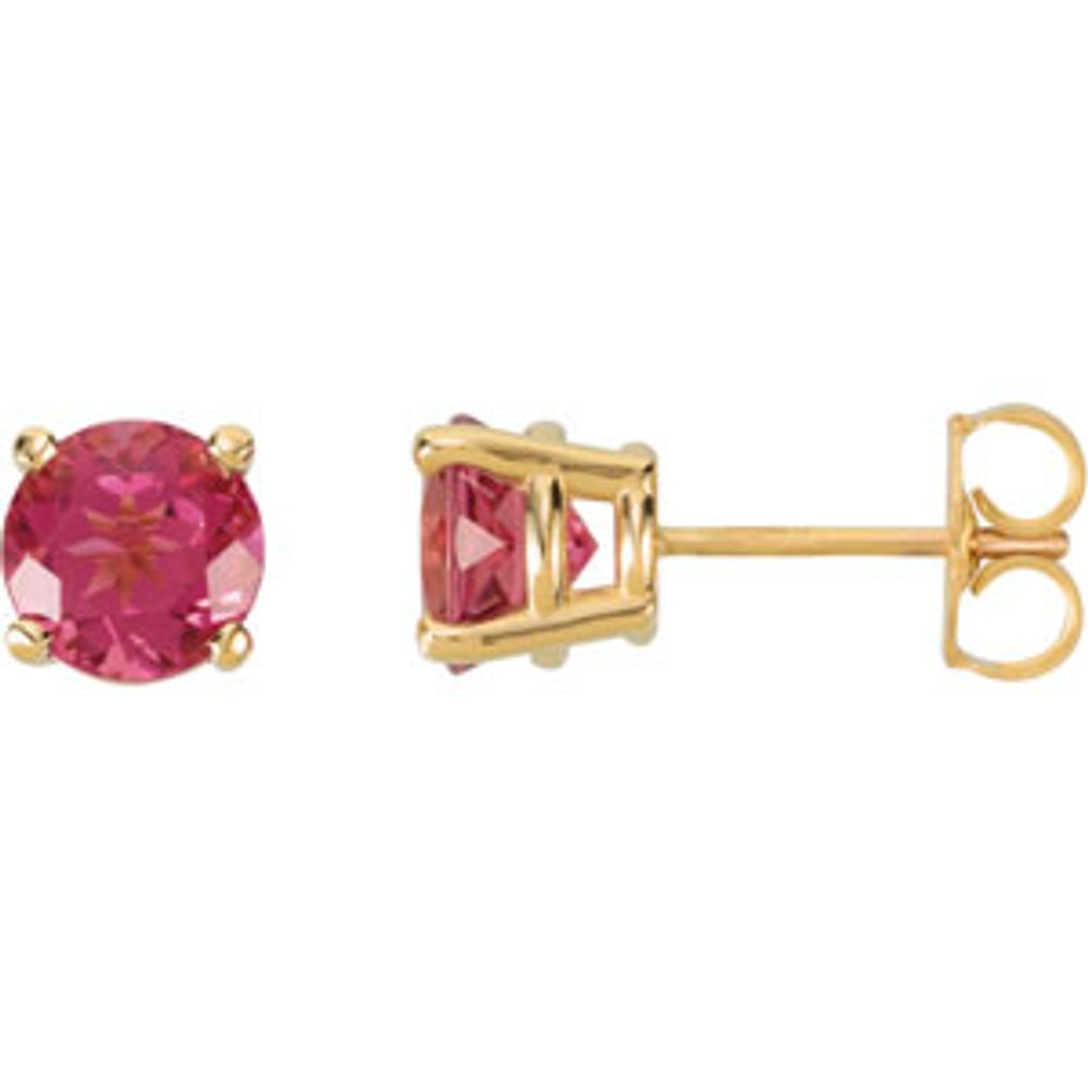 14k Yellow Gold 6 mm Natural Pink Tourmaline Earrings