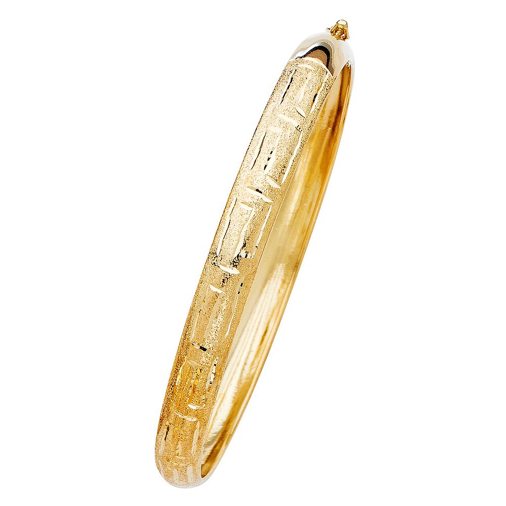 Genuine 14k Yellow Gold Women's 8mm Greek-Key Flexible Bangle Bracelet - 8"