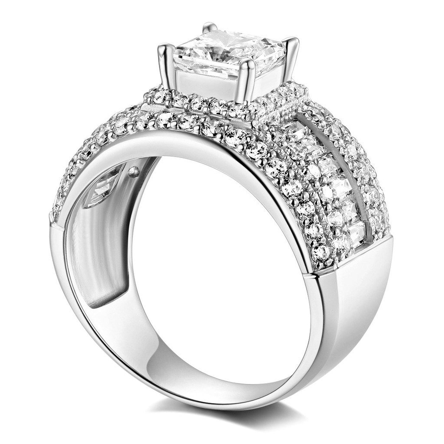 Genuine 14k White Gold 2 1/2ct Princess Diamonette Fine Cubic Zirconia CZ Extra Wide Engagement Ring Sizes 5 through 9