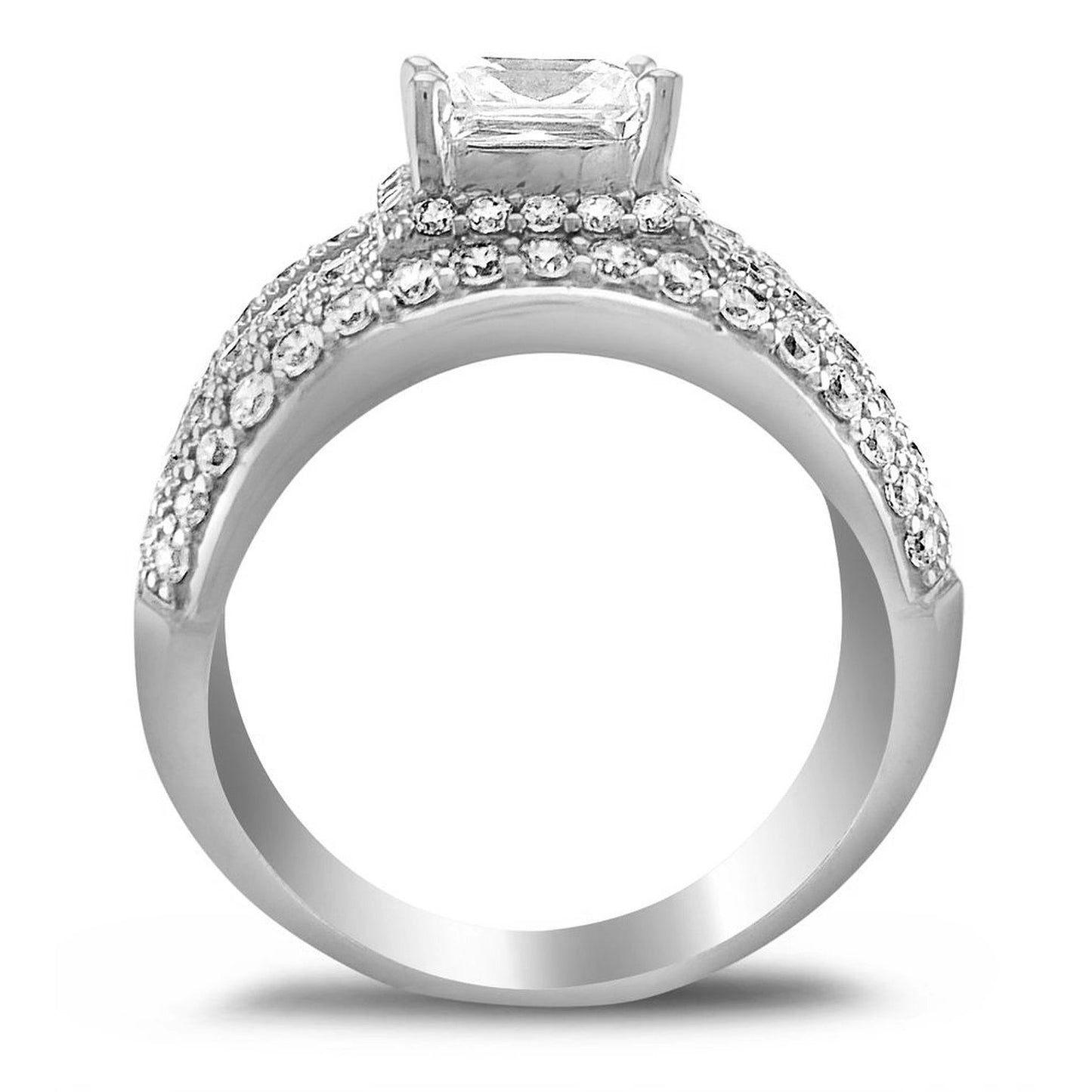 Genuine 14k White Gold 2 1/2ct Princess Diamonette Fine Cubic Zirconia CZ Extra Wide Engagement Ring Sizes 5 through 9
