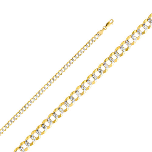 14k Two-tone Gold 4.7mm White Pave Light Cuban Unisex Chain Necklace