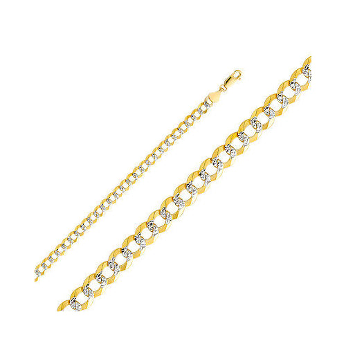 14k Two-tone Gold 5.7mm White Pave Light Cuban Unisex Chain Necklace