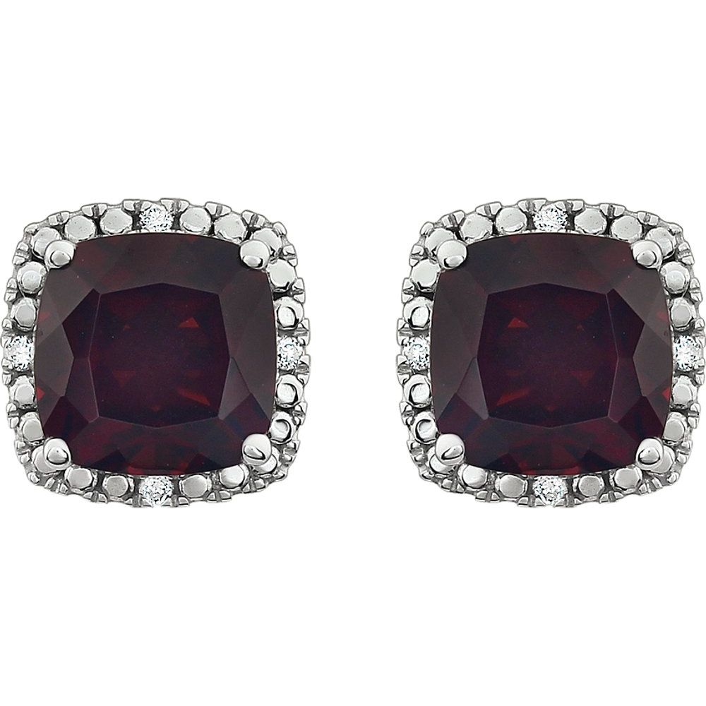 14k White Gold Natural Mozambique Garnet & .06 CTW Natural Diamond Earrings