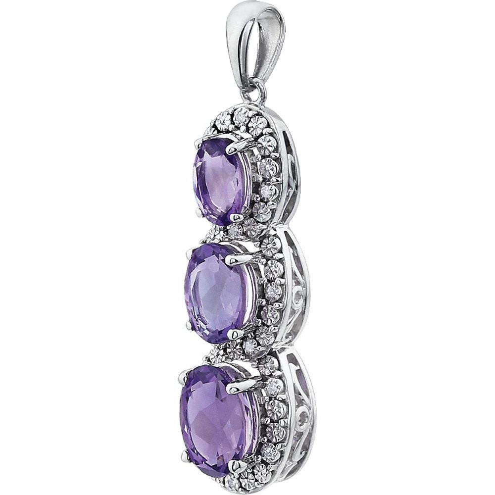 14k White Gold Natural Amethyst & .04 CTW Natural Diamond Pendant