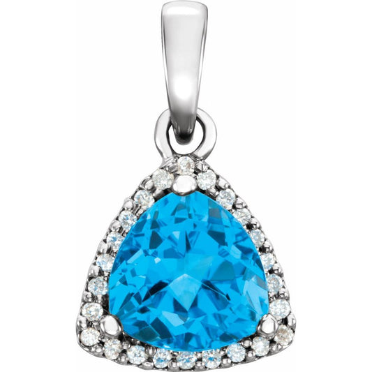 14k White Gold Natural Swiss Blue Topaz & 1/10 CTW Natural Diamond Pendant