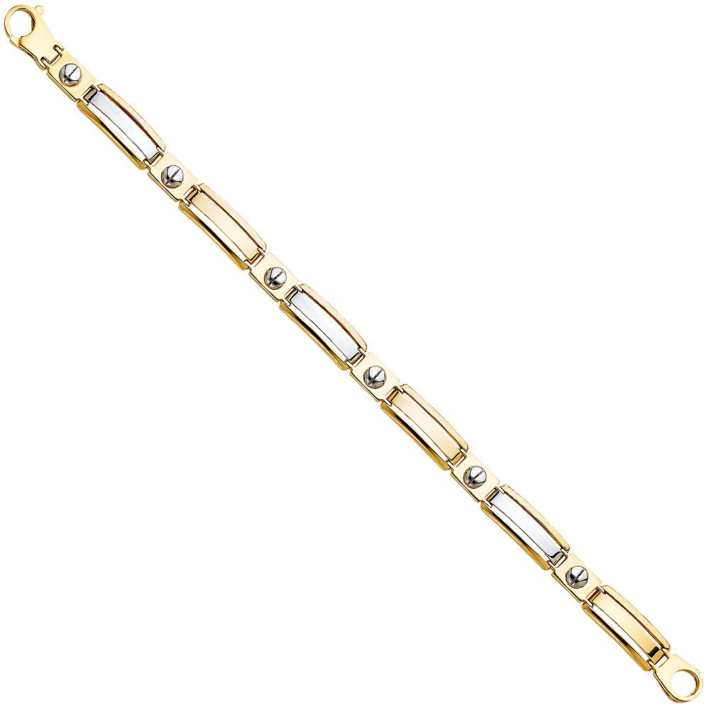 14K Two-tone Gold Rectangluar Link 8.25" Men's Bracelet