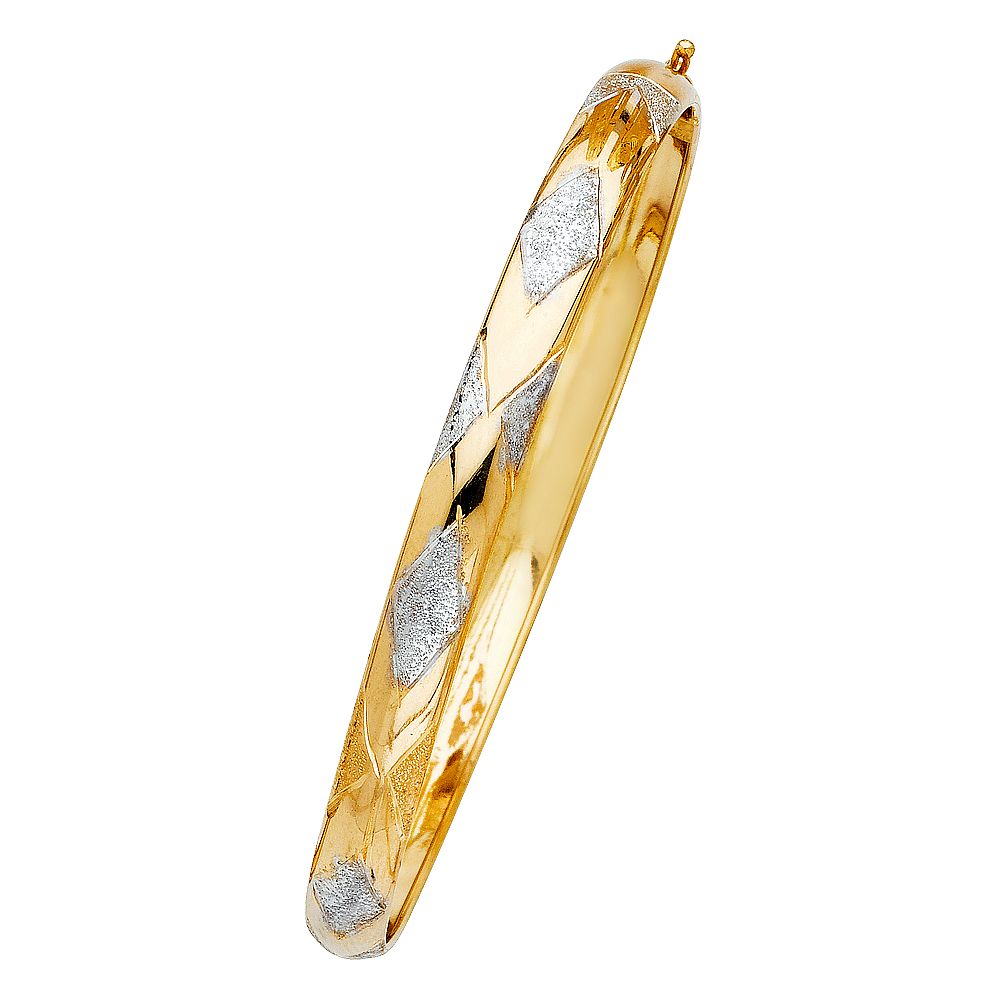 14k Two-tone Gold 7mm Diamond-cut Flexible Bangle Bracelet - 8"