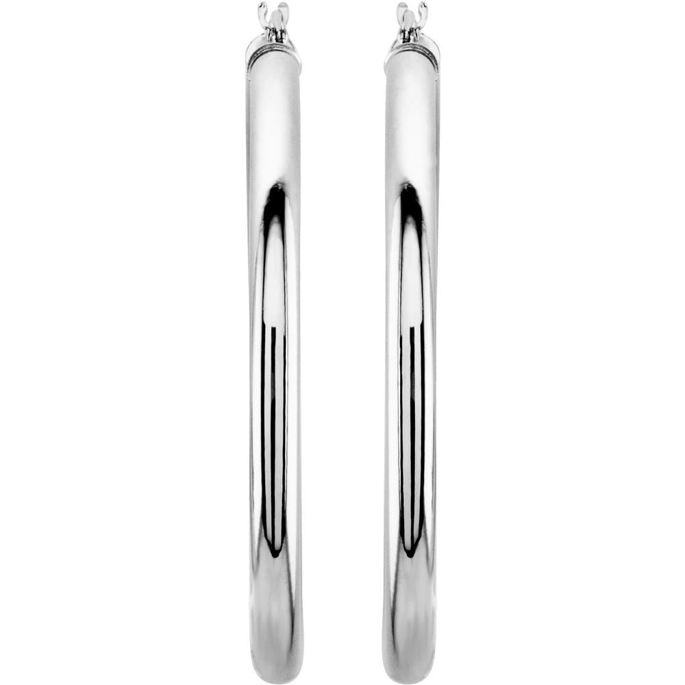 14K White Gold 40 mm Tube Hoop Earrings