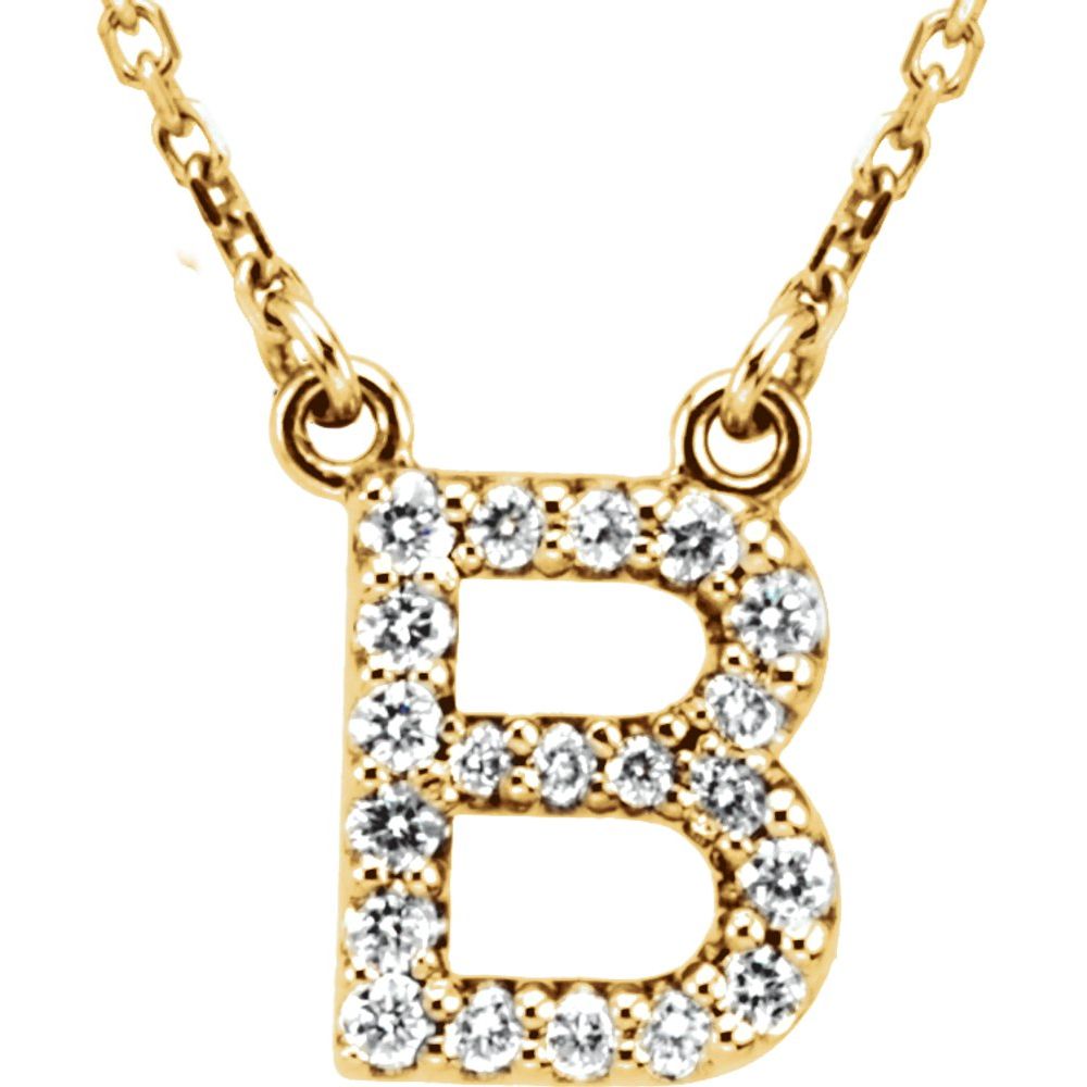 Unisex 14K Yellow Gold 1/6 CTW White Diamond Natural Diamond Initial B Pendant Necklace