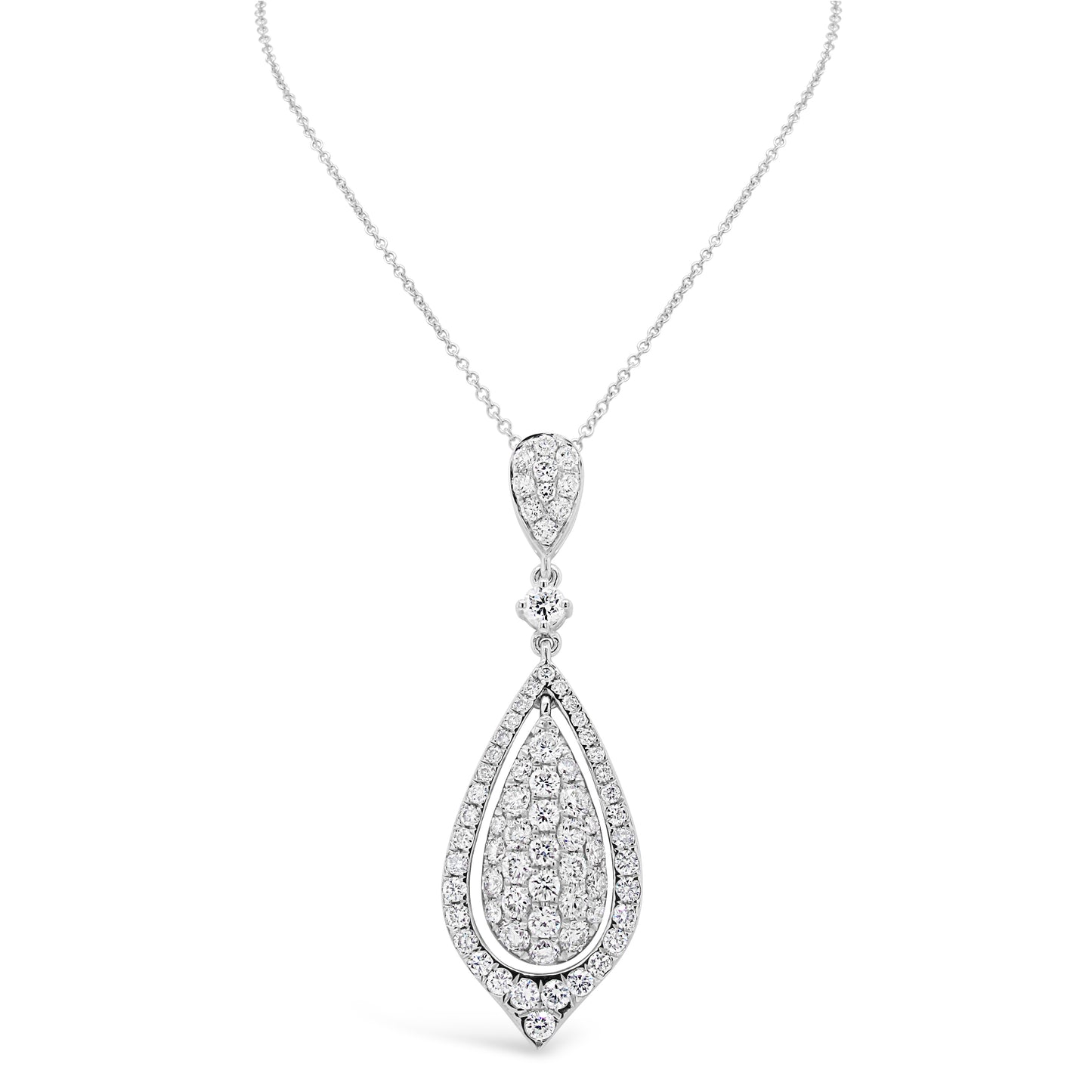 18k White Gold 1 1/8ct White Diamond Dangling Pendant Necklace