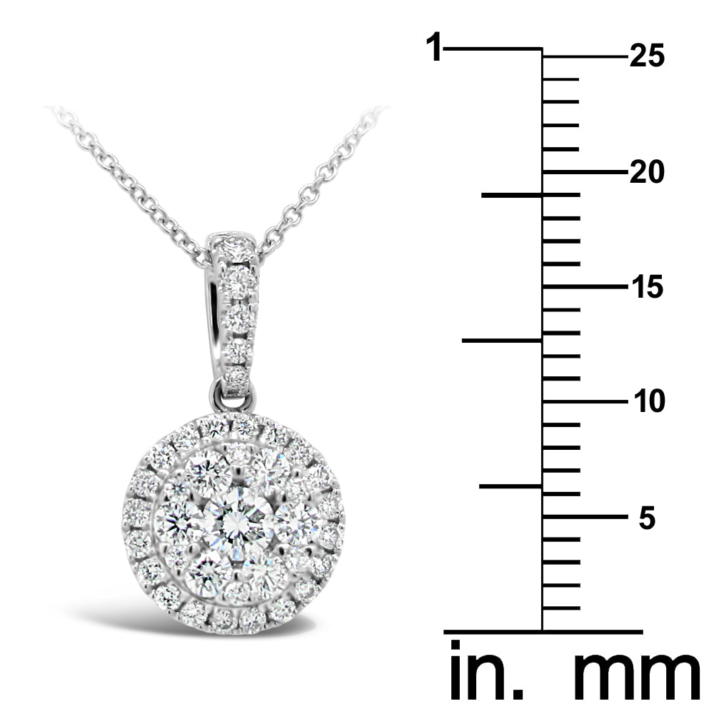 18k White Gold 7/8ct White Diamond Round Cluster Pendant Necklace