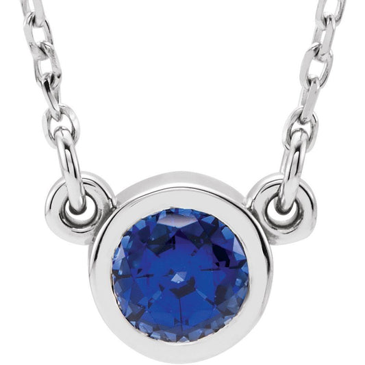 14k White Gold 4 mm Round Natural Blue Sapphire Solitaire 16" Necklace