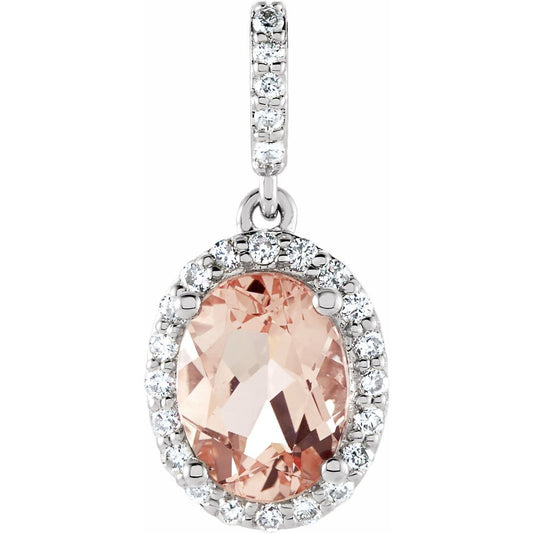 14k White Gold Natural Pink Morganite & 1/6 CTW Natural Diamond Pendant