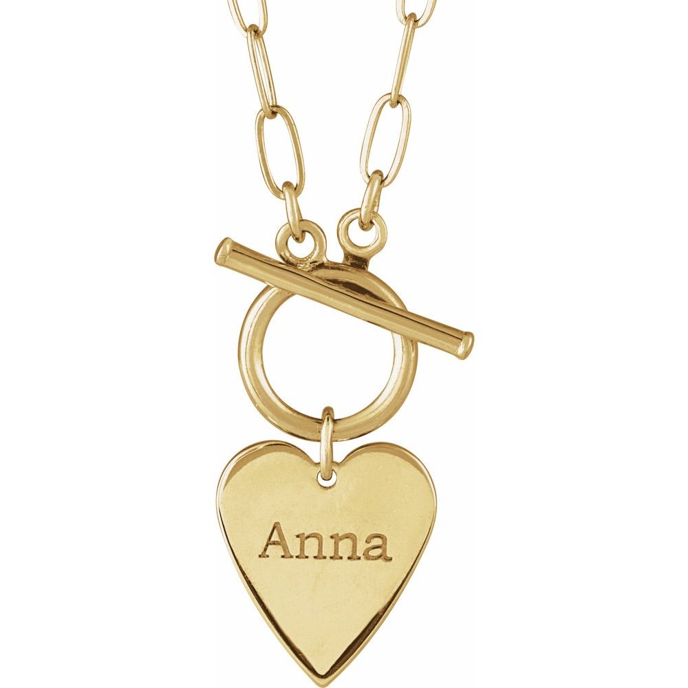 14K Yellow Gold Engravable Heart Toggle 18" Necklace