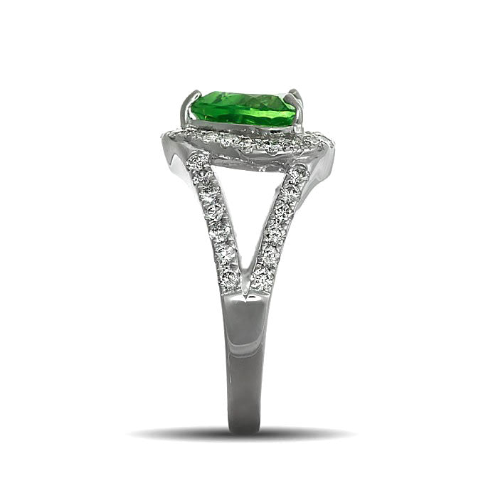 14k White Gold 3.6ct TGW Green Tsavorite and White Diamond Ring