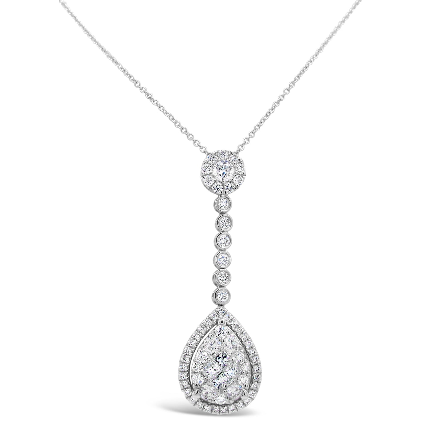 18k White Gold 7/8ct TDW White Diamond Dangling Pear Cluster Pendant Necklace