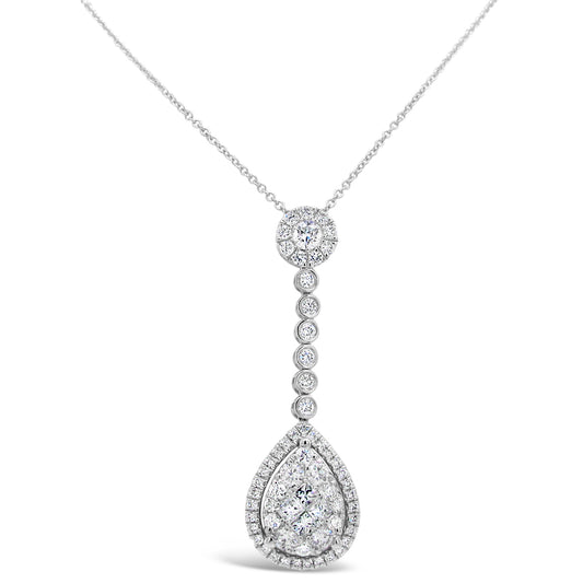 18k White Gold 7/8ct TDW White Diamond Dangling Pear Cluster Pendant Necklace