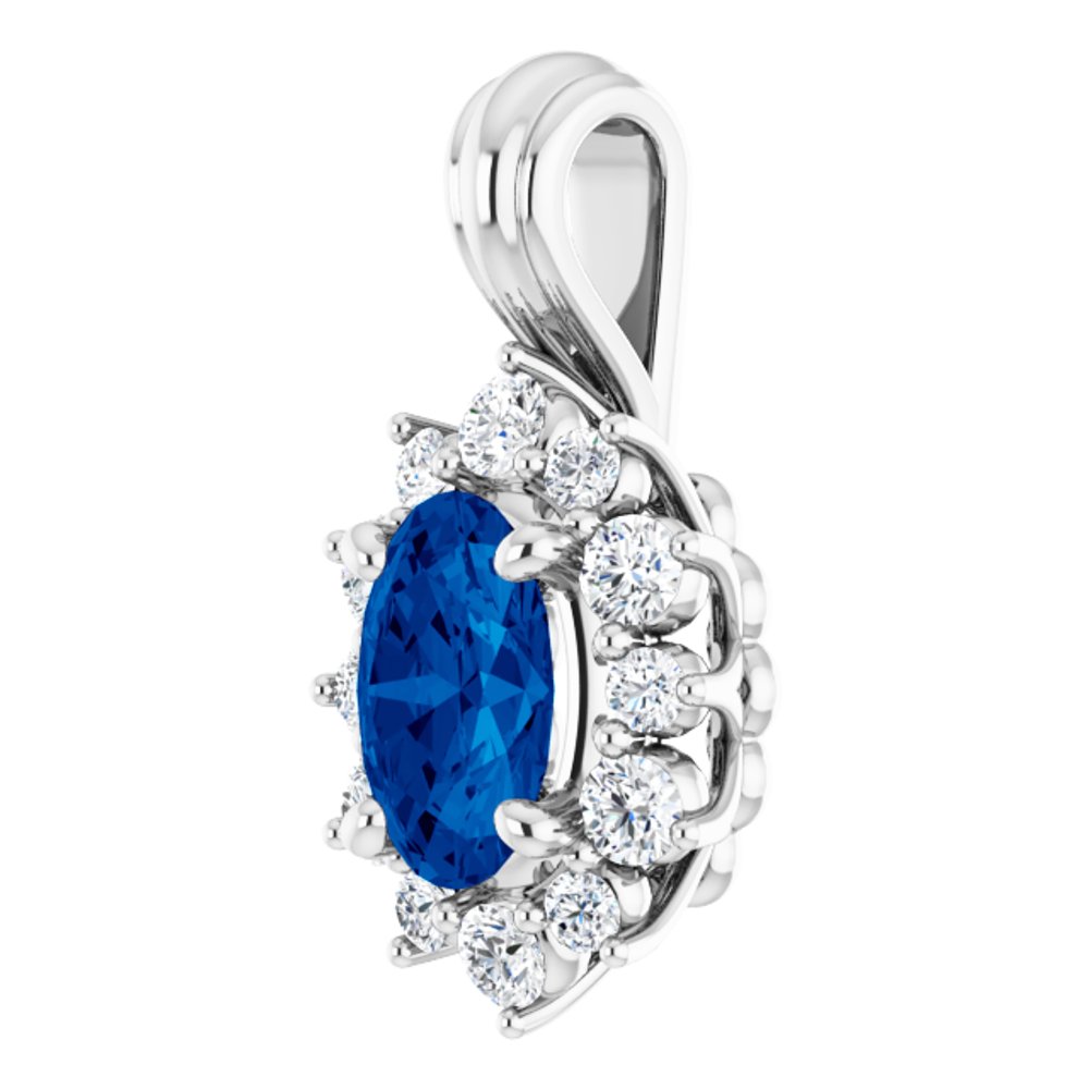 14k White Gold Natural Blue Sapphire & 1/6 CTW Natural Diamond Pendant