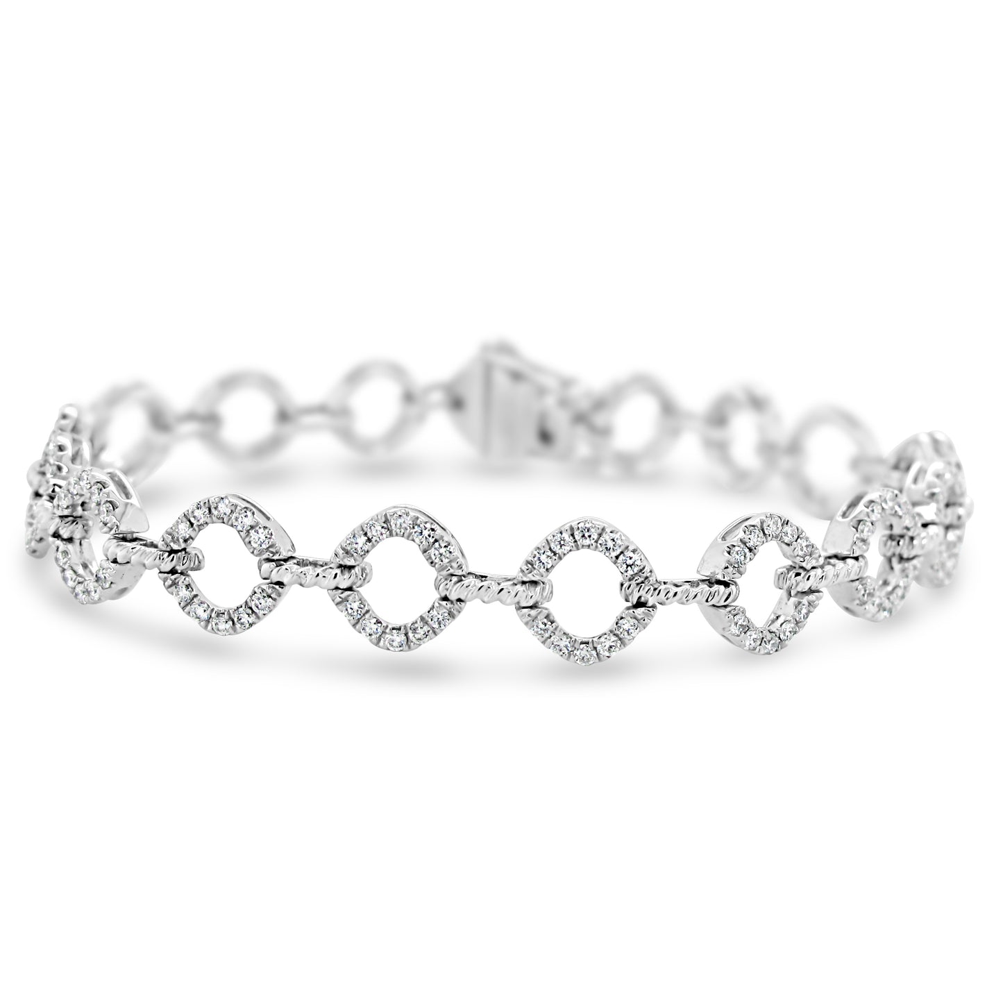 18k White Gold 1 1/4ct TDW White Diamond Round Link Bracelet