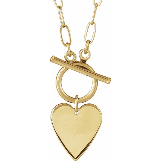 14K Yellow Gold Engravable Heart Toggle 18" Necklace