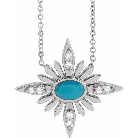 14k White Gold Natural Turquoise & .08 CTW Natural Diamond Celestial 16-18" Necklace