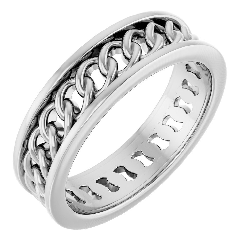 14K White Gold 6.3 mm Curb Link Band Size 10