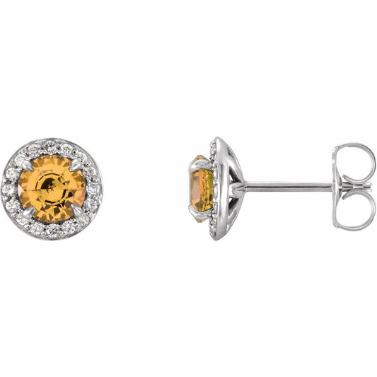 14k White Gold 5 mm Natural Citrine & 1/8 CTW Natural Diamond Earrings