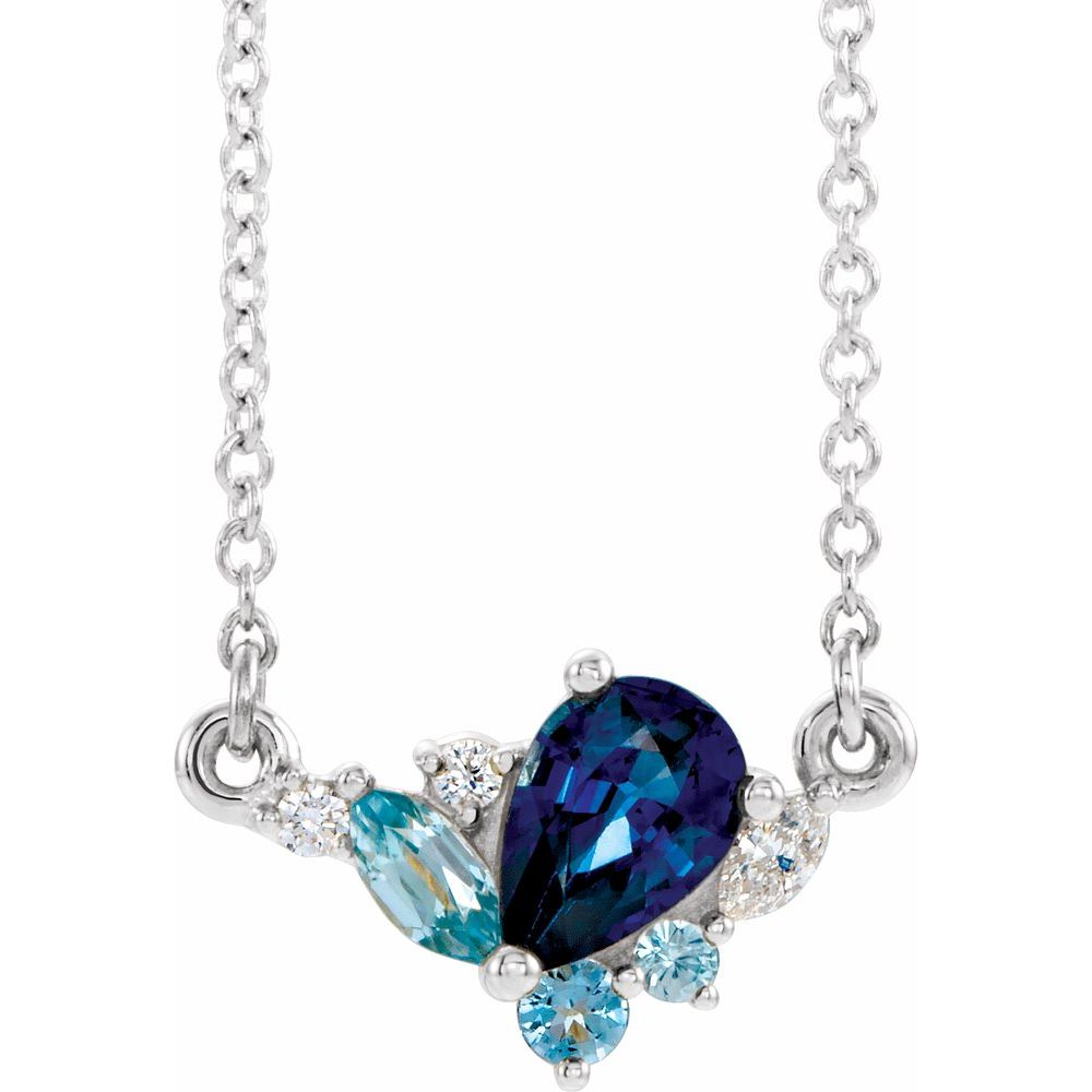 14k White Gold Natural Multi-Gemstone & .06 CTW Natural Diamond 18" Necklace