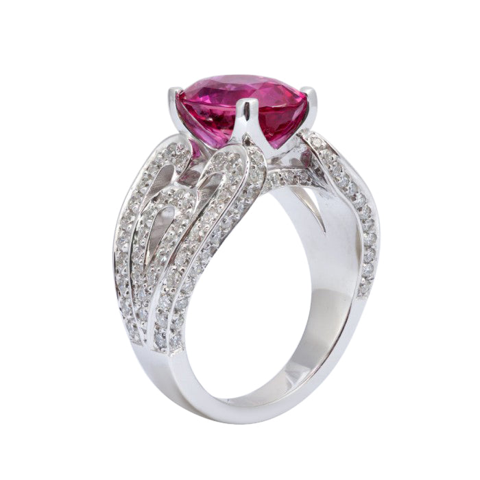 14k White Gold 5.16ct TGW Certified Pink Sapphire and White Diamond Ring