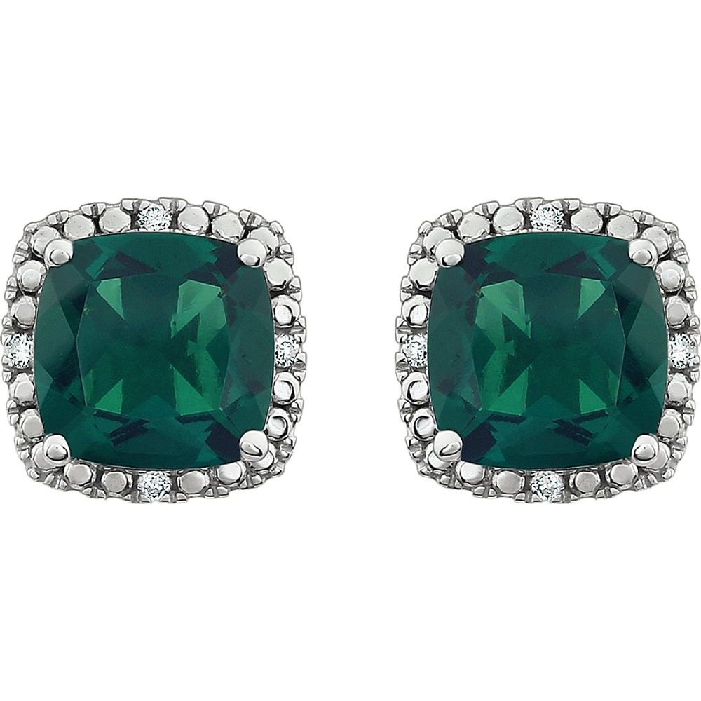 14k White Gold Lab-Grown Emerald & .06 CTW Natural Diamond Earrings
