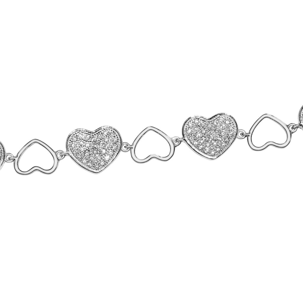 14k White Gold Pave-Set Cubic Zirconia Heart Bracelet