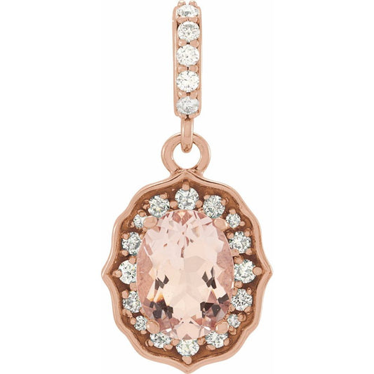 14k Rose Gold Natural Peach Morganite & 1/6 CTW Natural Diamond Pendant