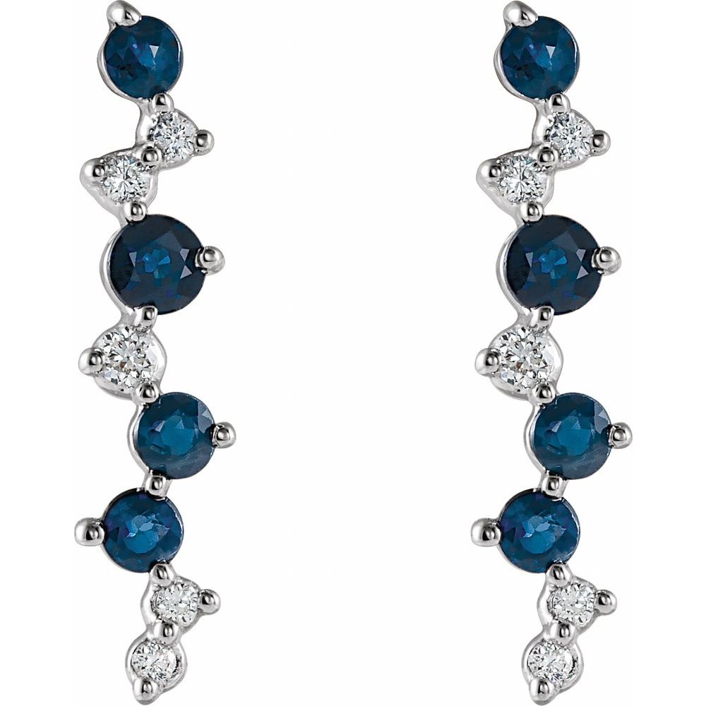 14k White Gold Natural Blue Sapphire & 1/10 CTW Natural Diamond Earrings