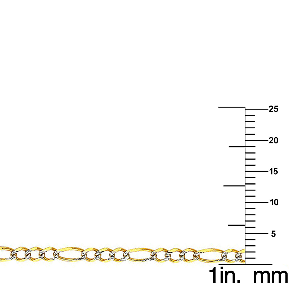 14k Two-tone Gold 2.7mm Regular White Pave 3+1 Figaro Unisex Chain Necklace