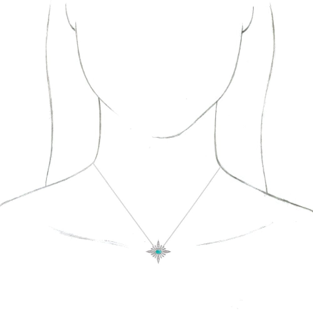 14k White Gold Natural Turquoise & .08 CTW Natural Diamond Celestial 16-18" Necklace