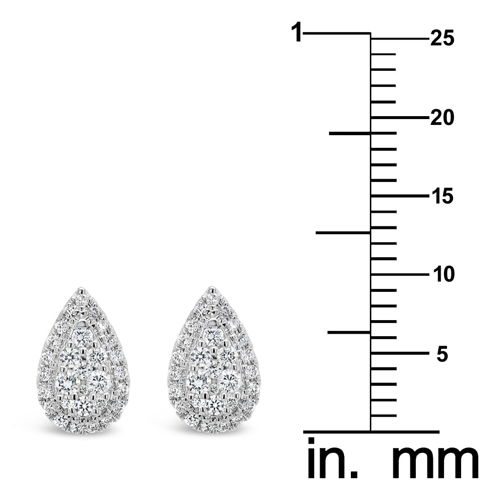 18k White Gold 1/3ct TDW White Diamond Pear Shape Cluster Stud Earrings