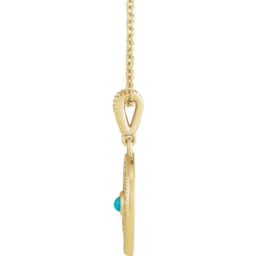 14K Yellow Gold Cabochon Natural Turquoise & .02 CTW Natural Diamond Family is Forever 16-18" Necklace
