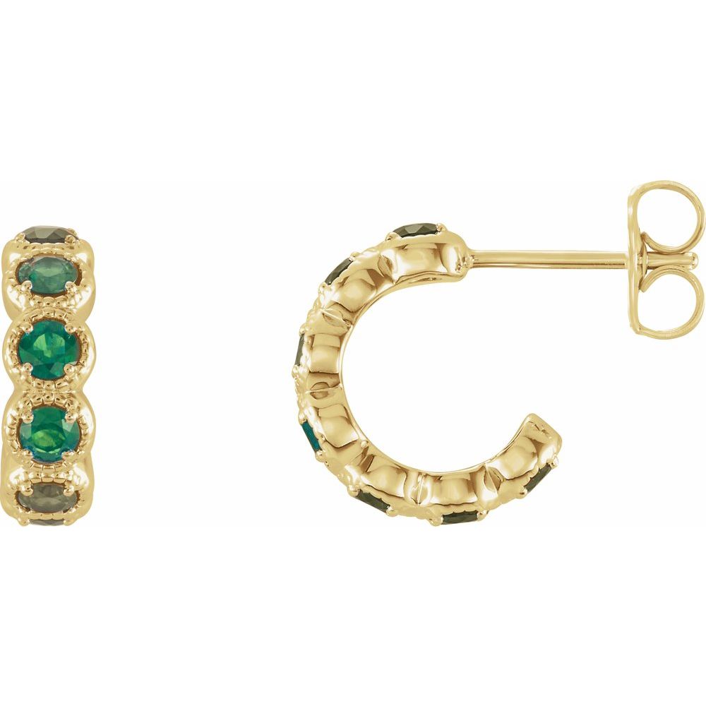 14k Yellow Gold Lab-Grown Emerald Huggie Earrings