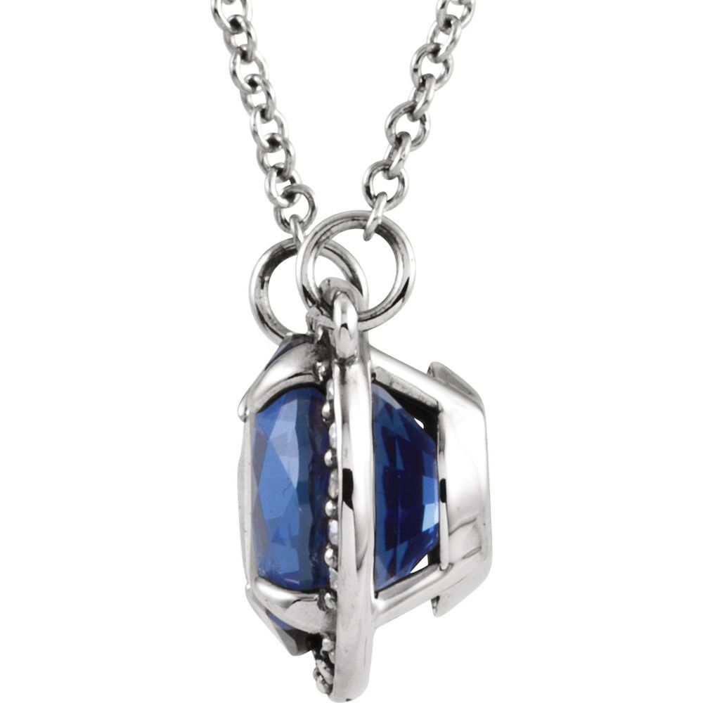 14k White Gold 8 mm Lab-Grown Blue Sapphire & .05 CTW Natural Diamond 16" Necklace