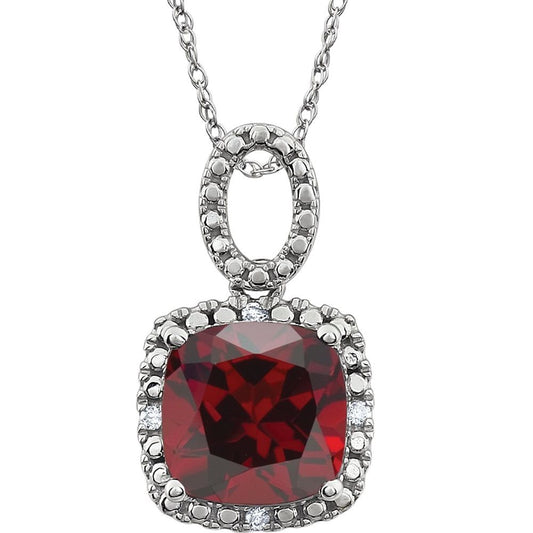 14k White Gold Natural Mozambique Garnet & .03 CTW Natural Diamond 18" Necklace