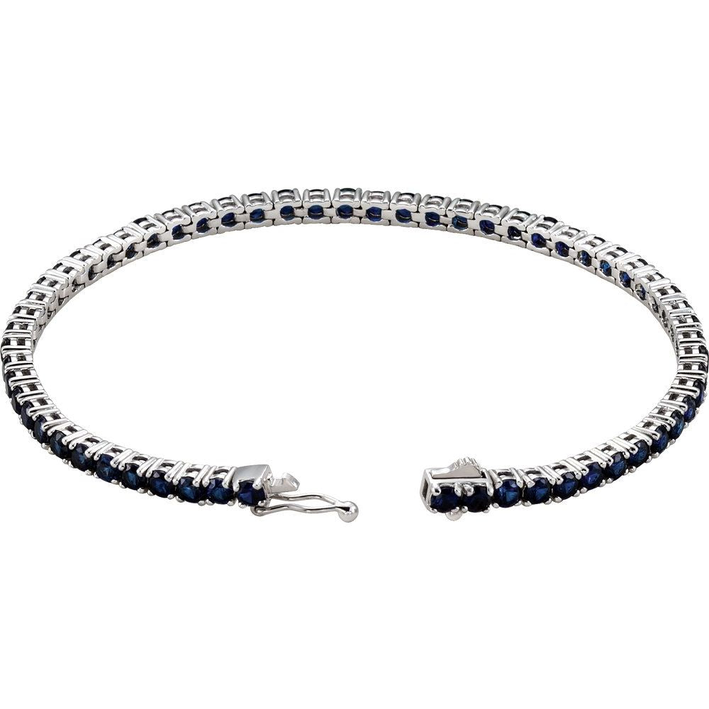 14k White Gold Lab-Grown Blue Sapphire Line 7.25" Bracelet