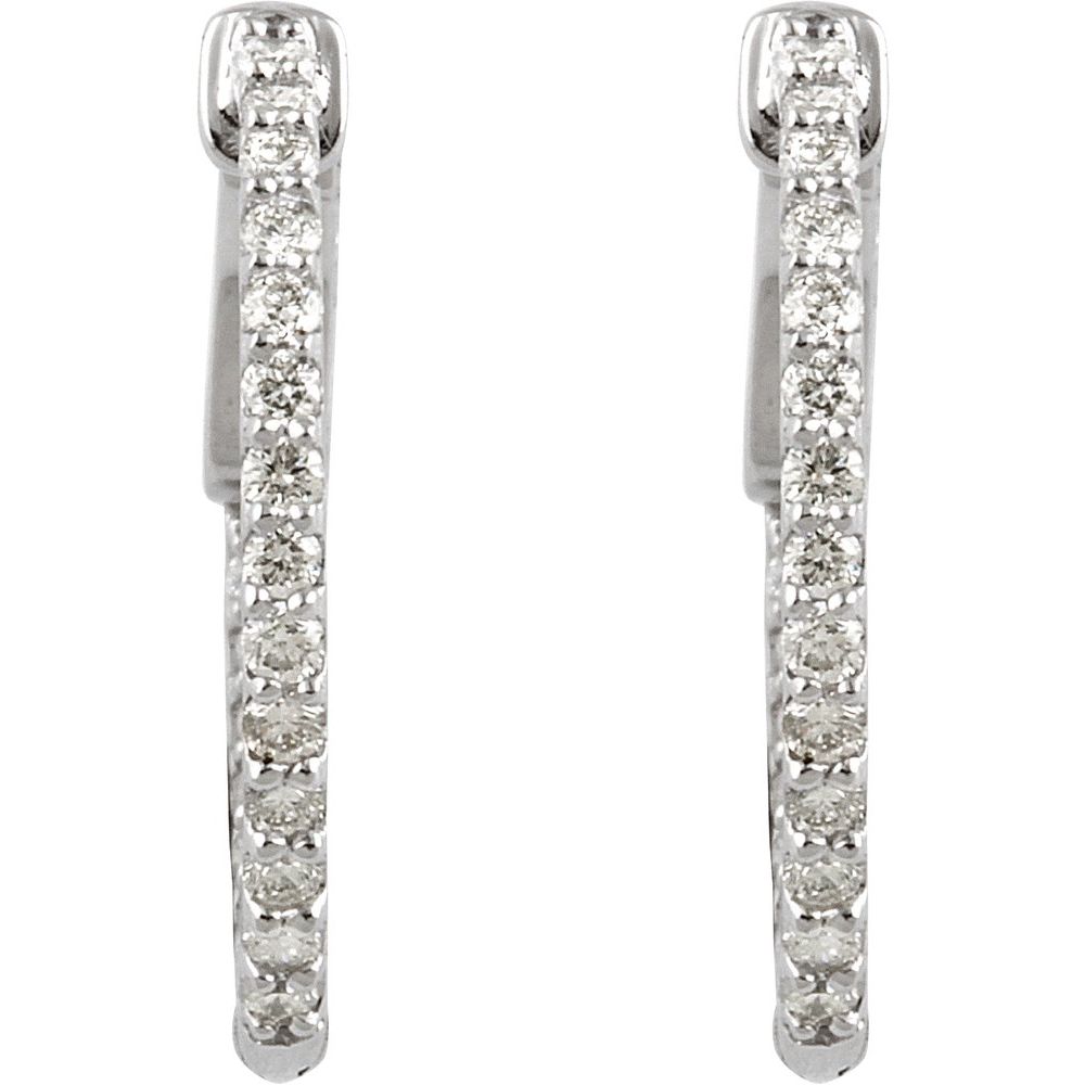 14k White Gold 19 mm 1/2 CTW Natural Diamond Inside-Outside Hinged Hoop Earrings